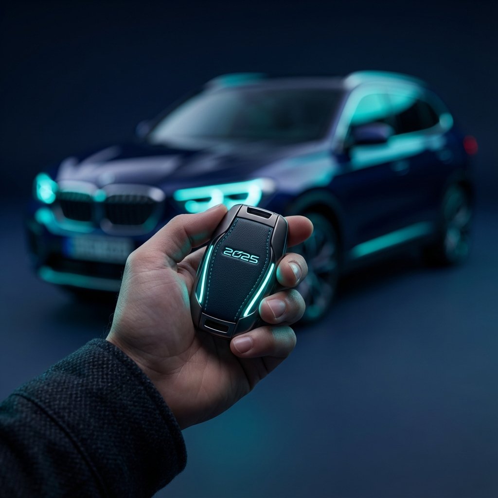 Mão segurando chaves de carro com SUV ao fundo